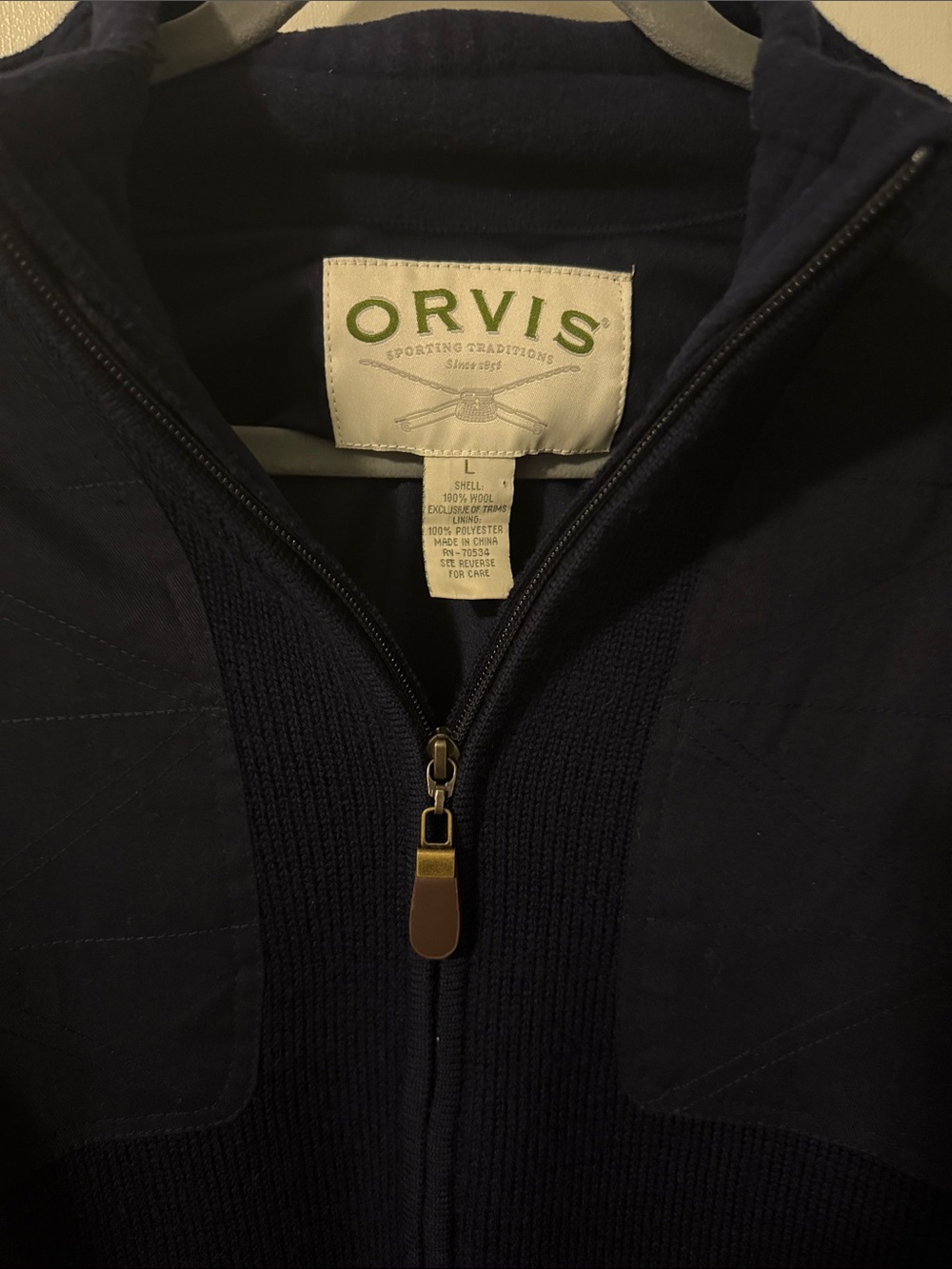Orvis Men's Outdoors Navy Wool Full-Zip Lined Sweater Jacket - Picture 2 of 3
